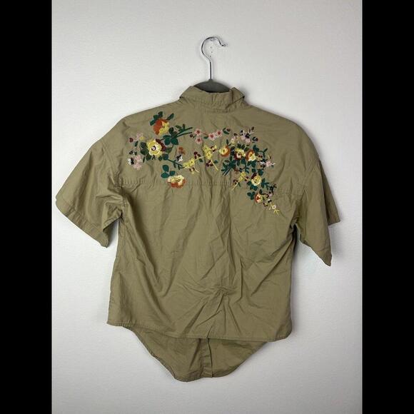 Madewell Shirt Women S Green Tie Front Embroidered Floral Short Sleeve Button Up - Picture 1 of 8